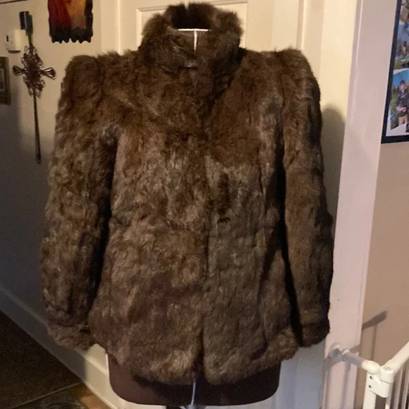 Women's Brown Real Rabbit Fur Jacket - Classic Cozy Coat - Picture 1 of 16